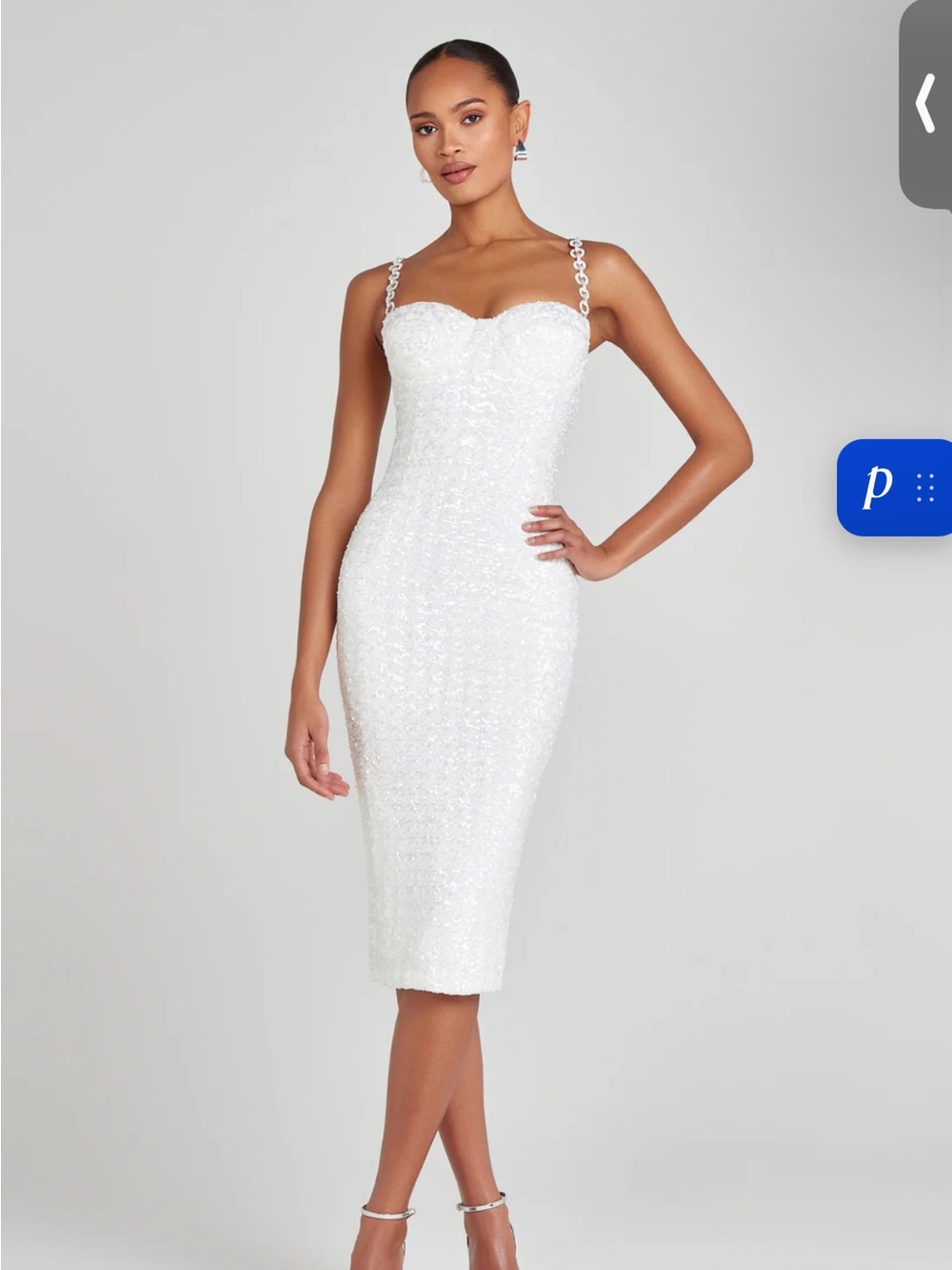 NADINE MERABI White Beaded Midi Dress